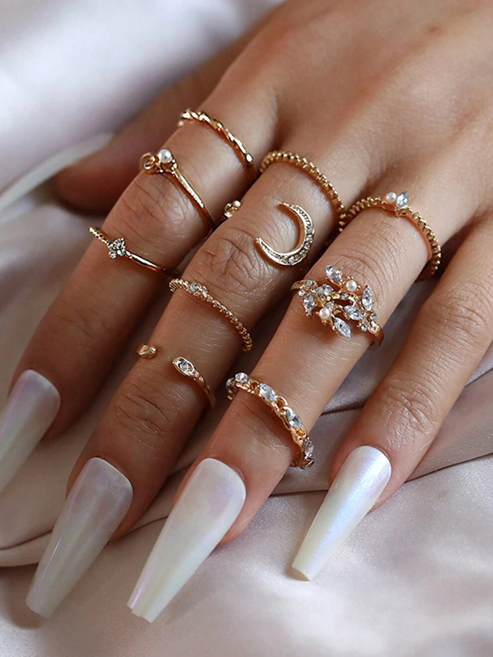 10pcs/set Rhinestone Decor Ring