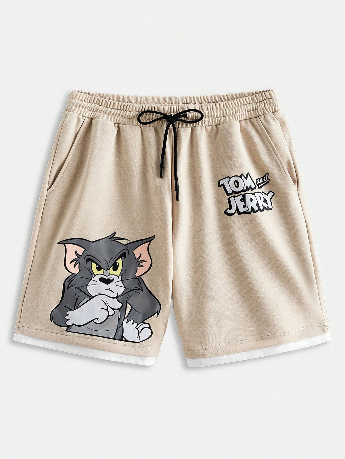 TOM & JERRY X SHEIN Manfinity Hypemode Men Casual Cartoon And Letter Print Drawstring Waist Loose 2 In 1 Shorts With Slanted Pockets For Summer