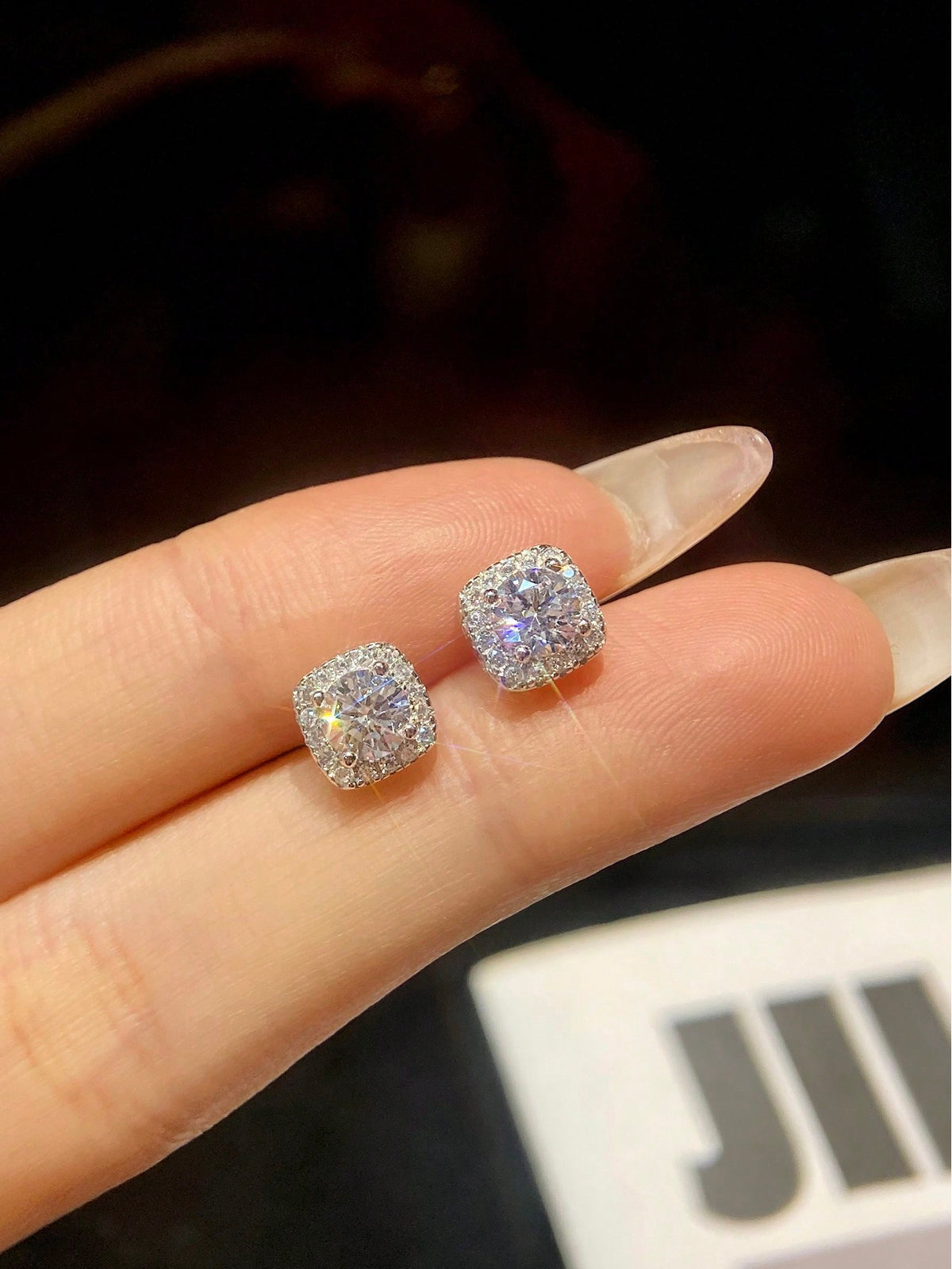 1pair Sparkling Cubic Zirconia Square Halo Sterling Silver Stud Earrings Trendy Jewelry For Mother's Day Gift For Women For Girls