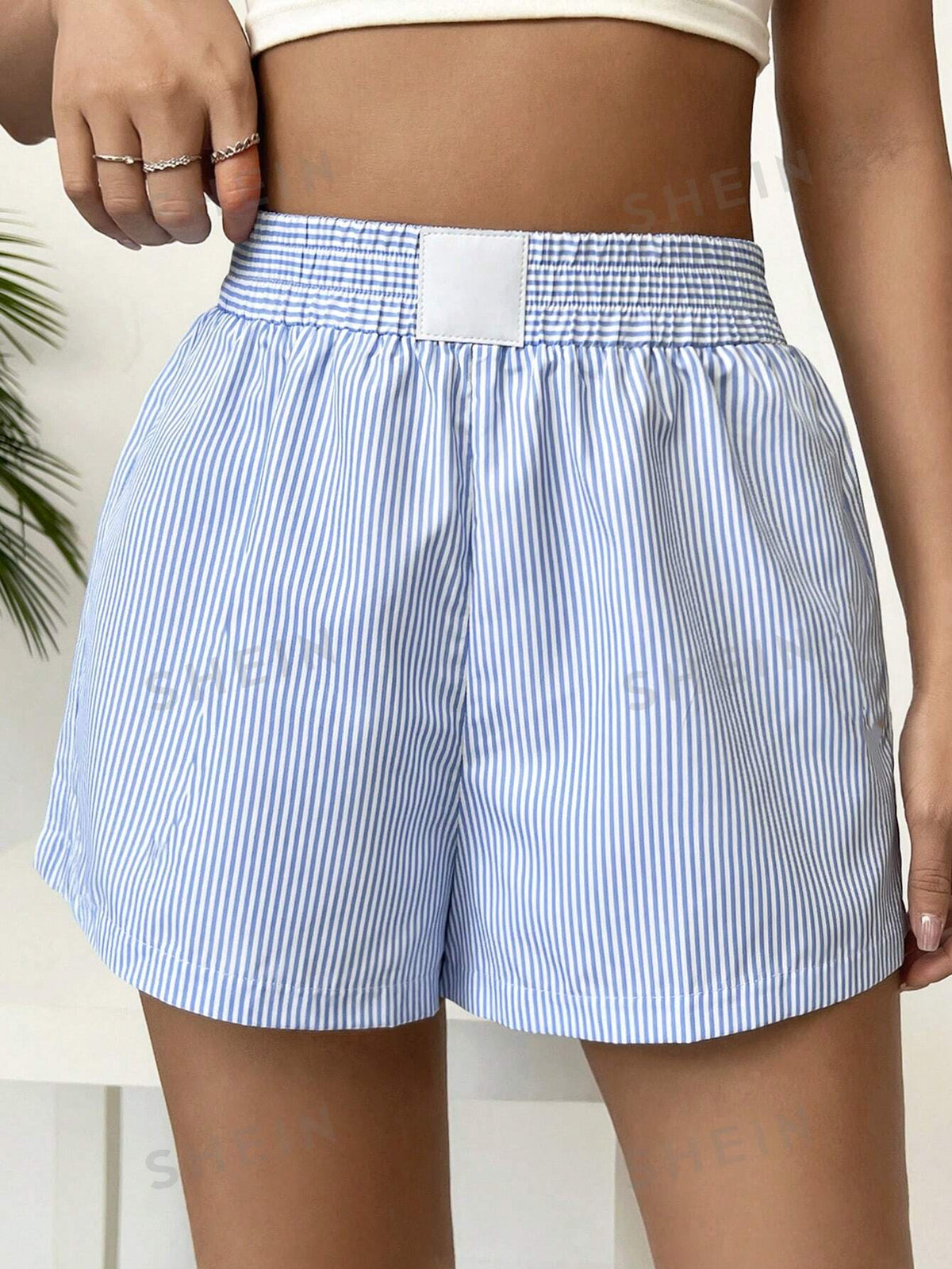 SHEIN EZwear Striped Patterned Elastic Waist Summer Casual Shorts