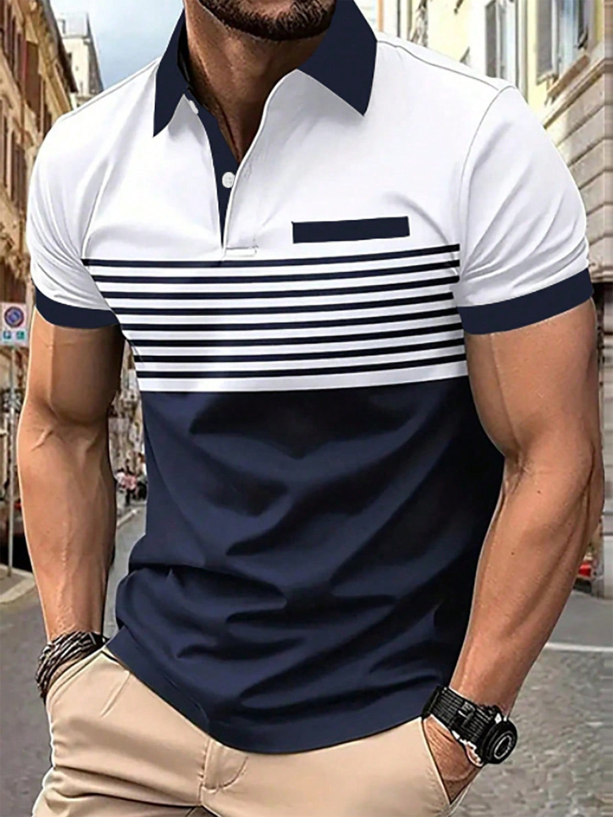 Manfinity Homme Men's Striped Short Sleeve Polo Shirt