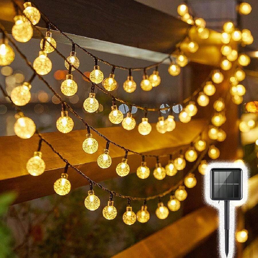 1pc 20/30/50/100 LED Solar Crystal Globe String Lights Outdoor Waterproof With 8 Lighting Modes Solar Powered Patio Lights For Garden Yard Porch Wedding Party Decoration