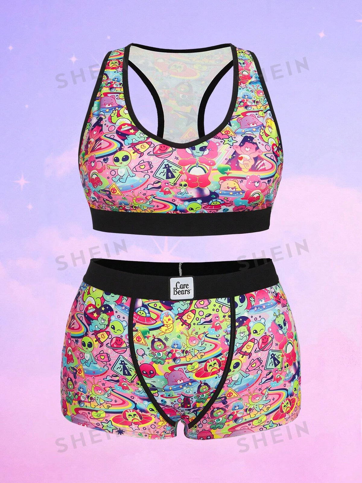 ROMWE X Care Bears Plus Size Detachable Padded & Racerback Sports Bra Set