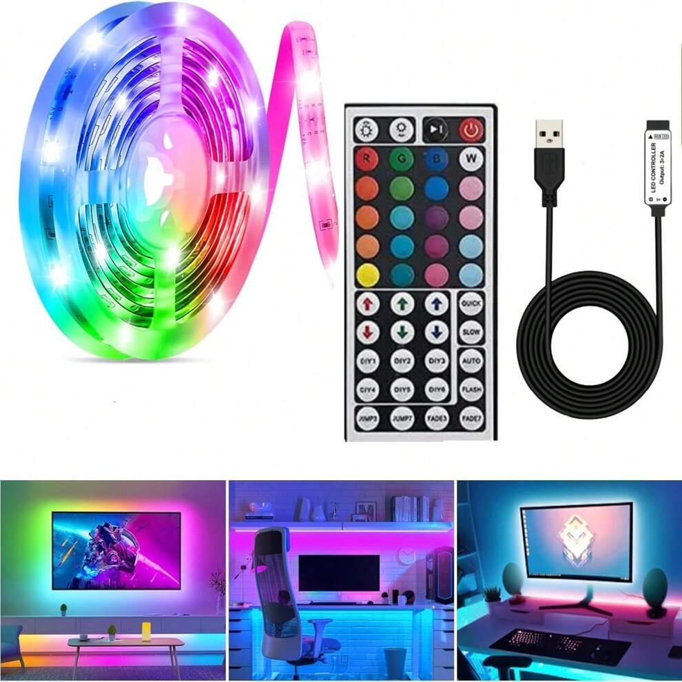 LED Strip Light Music Sync USB Powered LED Light Strip With Remote RGB 5050 Color Changing LED Strip TV Backlights For Home Decoration, TV, PC, Mirror(Equipped With 44 Key Infrared Remote Control)