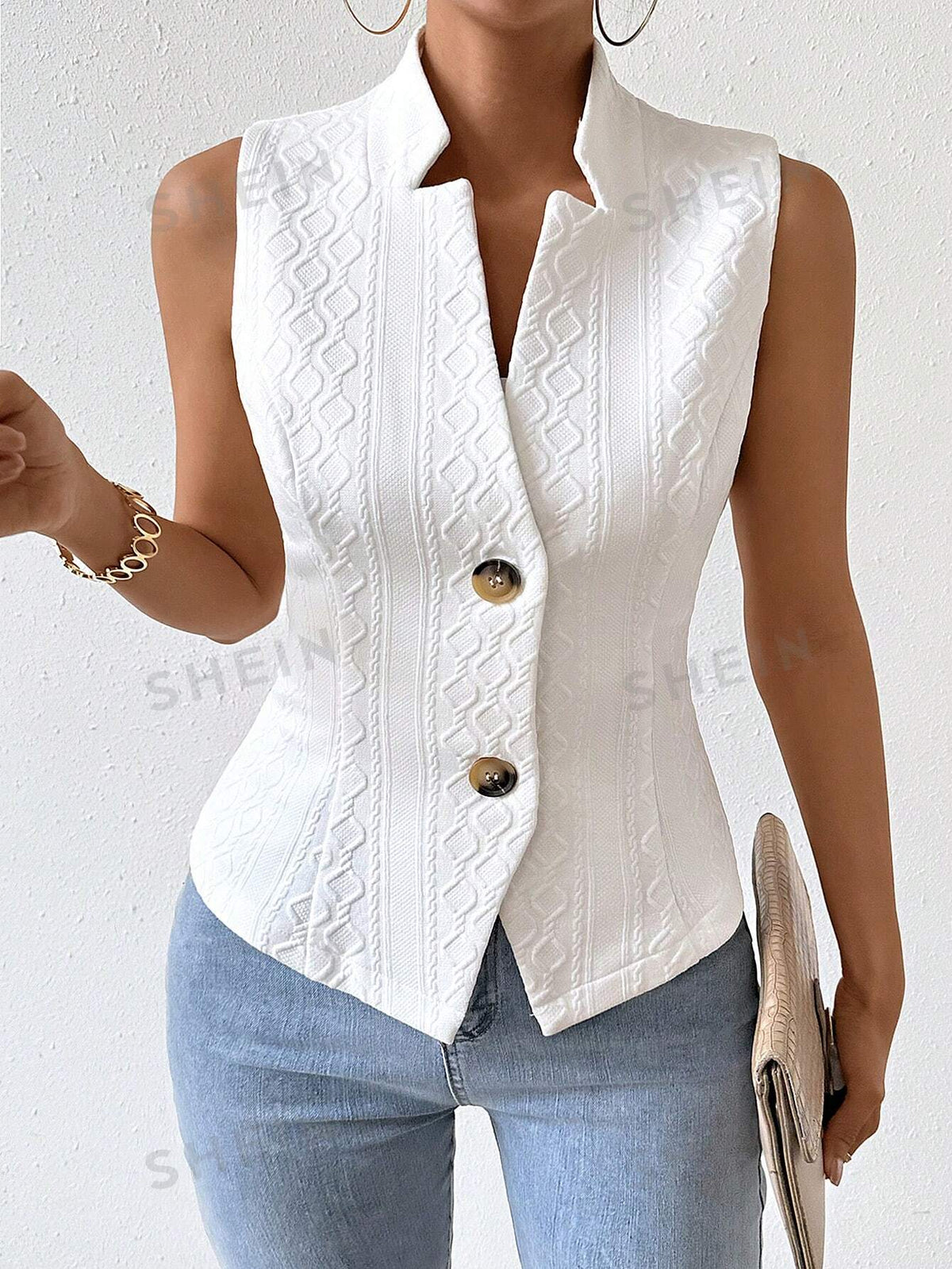 SHEIN Frenchy Solid Color Jacquard Suit Vest Jacket