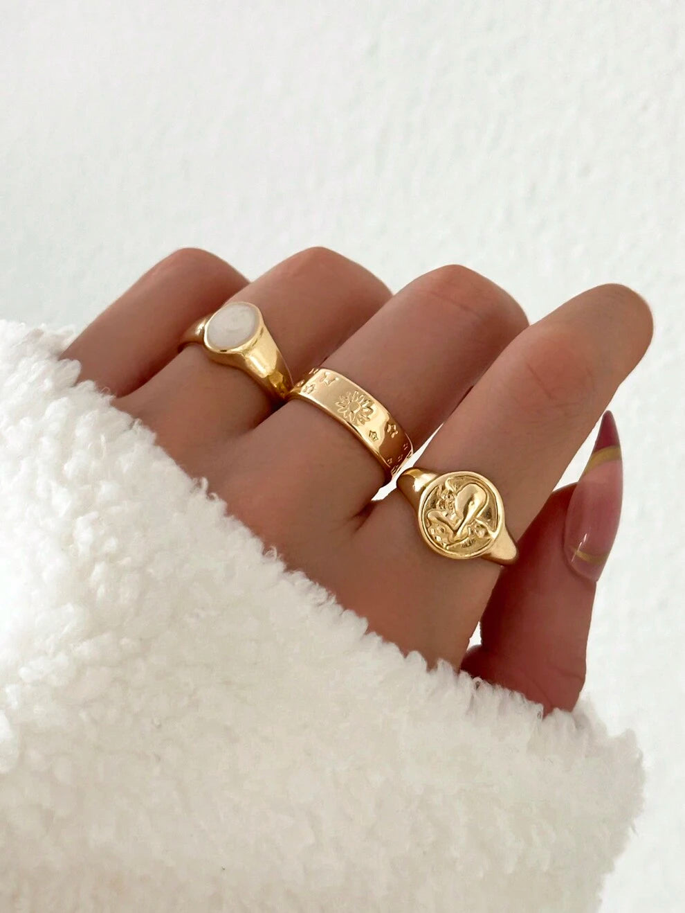 3pcs/Set Carved Star & Angel Shape Essential Oil Diffuser Ring Set For Women