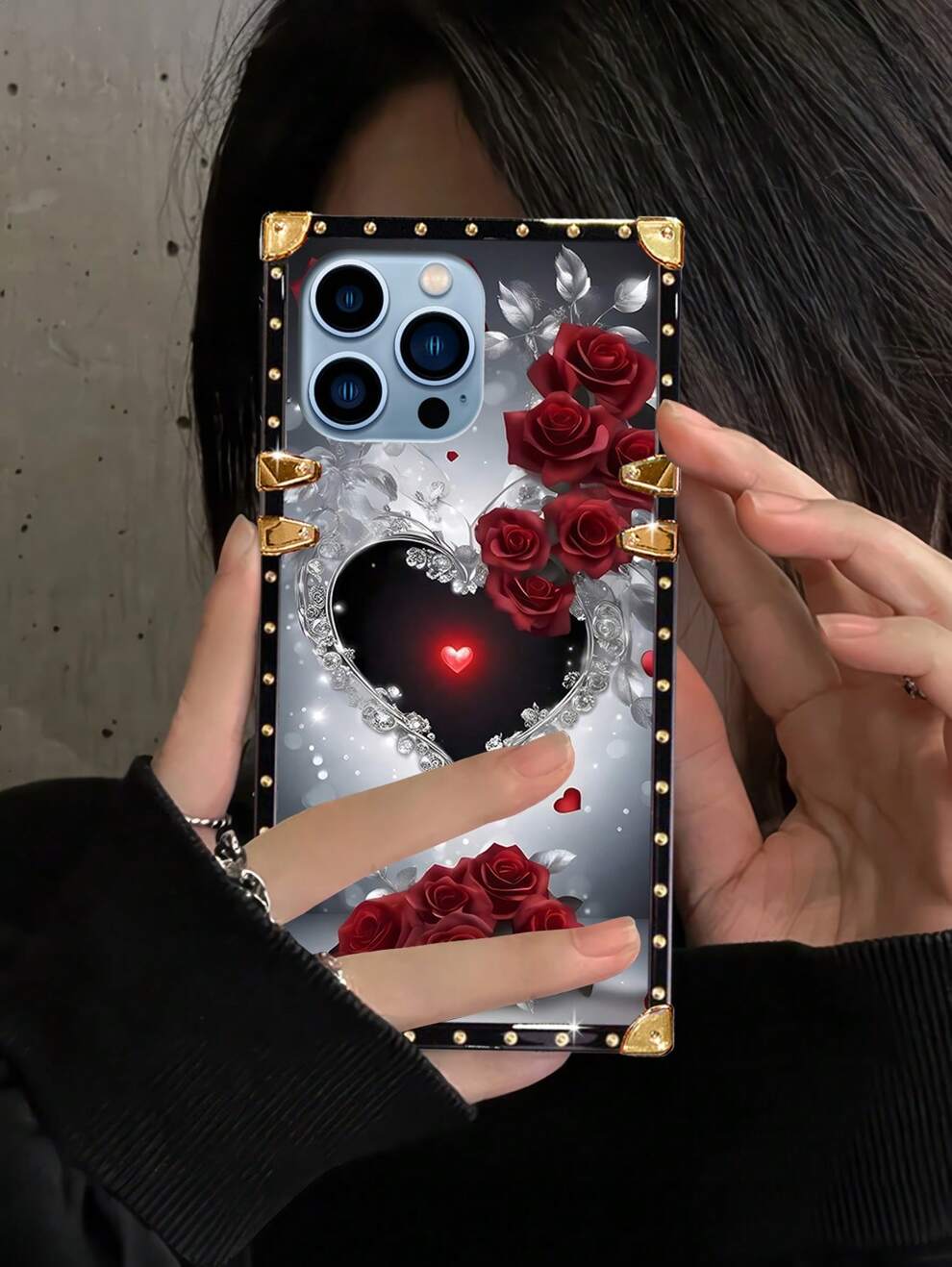 1pc Rose Pattern Square Style Shockproof Fashion Phone Case Compatible With Apple Iphone 14pro