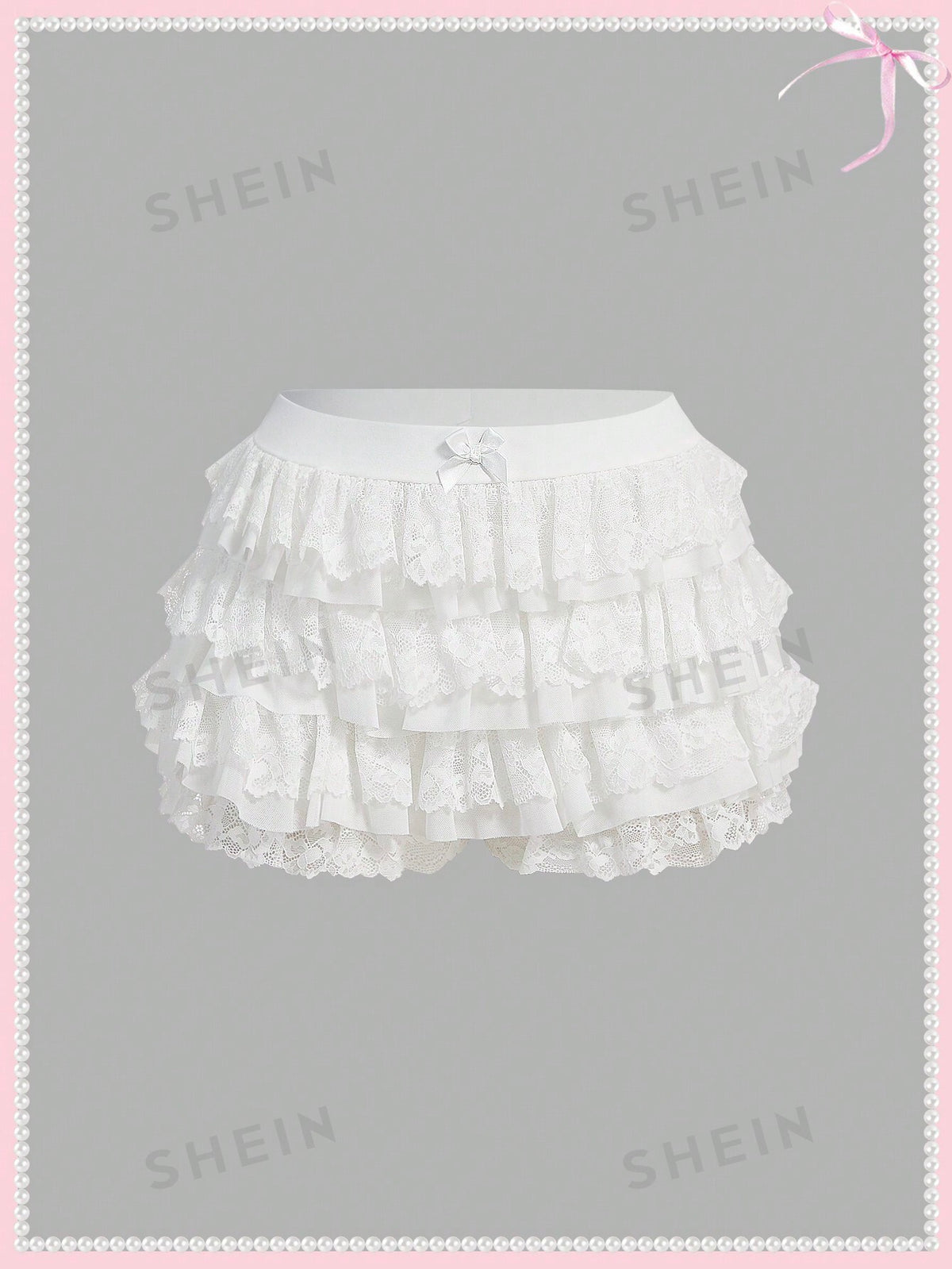 SHEINNeu Summer  Coquette Shorts Balletcore  Sweet Bow Kawaii Mesh Contrast Lace Ruffle Trim Low  Mini Shorts Summer Shorts Summer Women Clothes Cute Shorts Beach Holiday