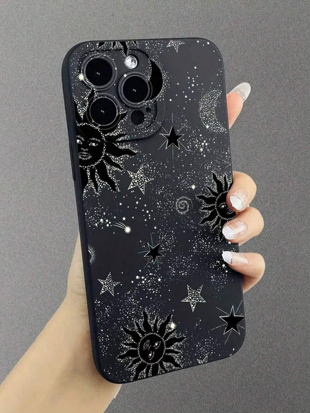 1pc Style Black & Gold Moon & Star Full Coverage Camera Protective Case Compatible With IPhone 15 14 13 12 11promax, X/Xr/Xs Max, Samsung A13 A52 A53 S20fe S22