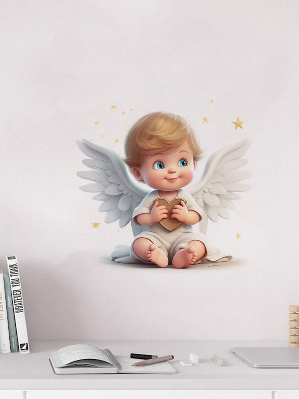 1pc Cartoon Wing & Star Boy Wall Sticker For Bedroom Living Room Home Wall Decoration, Self-Adhesive