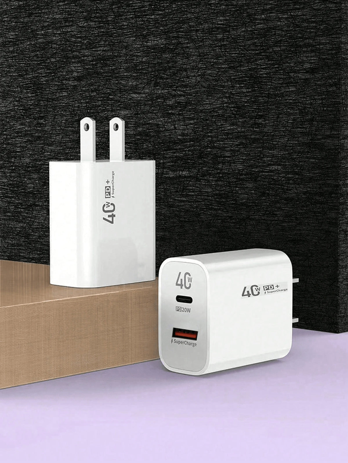 1pc White 40w Us Standard Fast Charger With Usb & Pd Interface For Multi-Device Charging