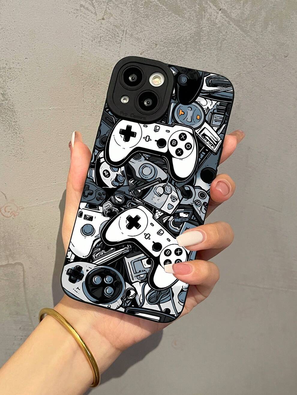 1pc Black Game Console Design Full Cover Tpu Anti-Drop Phone Case, Compatible With Iphone 15 14 13 12 11promax And Samsung Phones Grunge