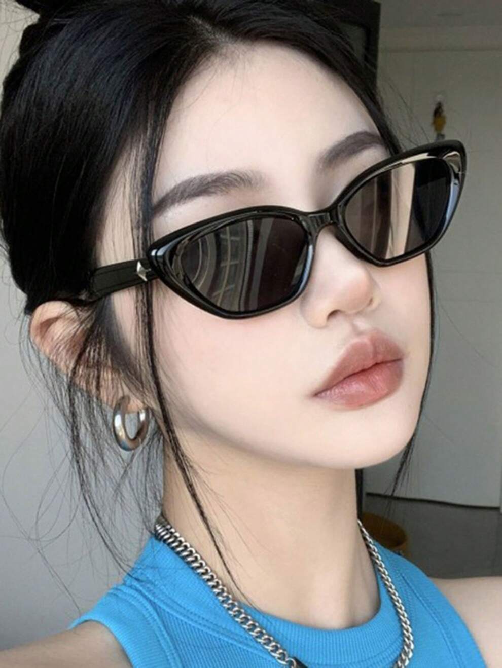 1pc Triangle Cat Eye Frame Sunglasses, Fashionable And Retro Design, Street Style Trendy Eyewear Shades Beach Accessories