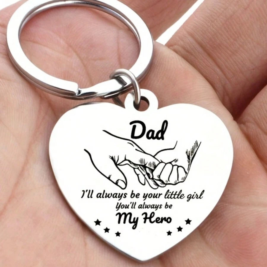 Street 1pc To Dad Heart Shaped Hand In Hand Stainless Steel Keychain Gifts For Father's Day Birthday Gifts From Son Or Daughter