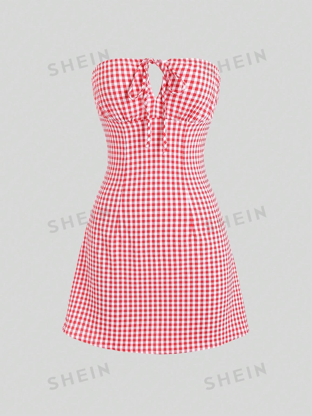 SHEIN MOD Summer Casual Plaid Strapless Dress