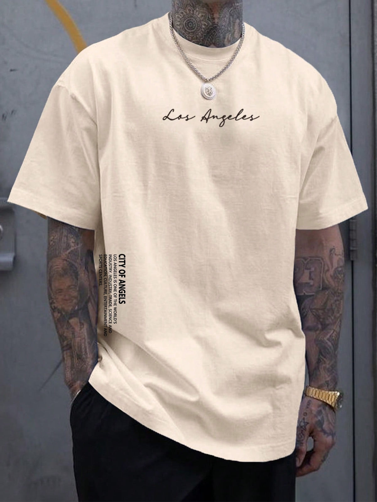 Manfinity Homme Men T-Shirts Baggy Crew Neck Short Sleeve Slogan Tee Los Angeles Urban Casual Summer Polyester