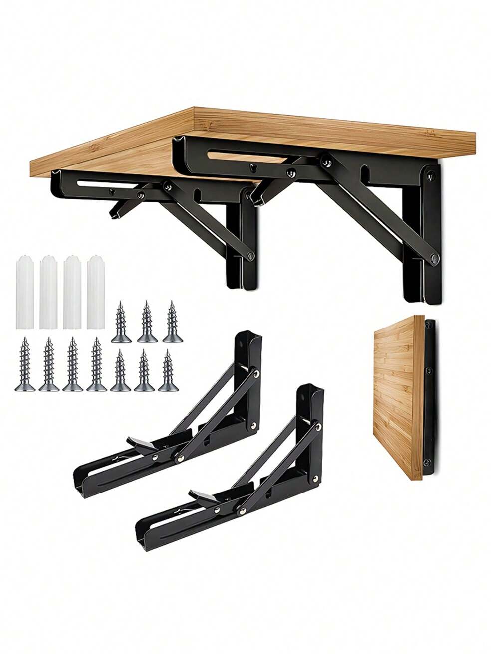 2pcs Heavy Duty Folding Shelf Brackets, Floating Triangle Shelf Bracket 8, 10, 12 & 14 - Wall Wall Mounted L Table Hinges Brackets Mounted For Bench Table With Screws