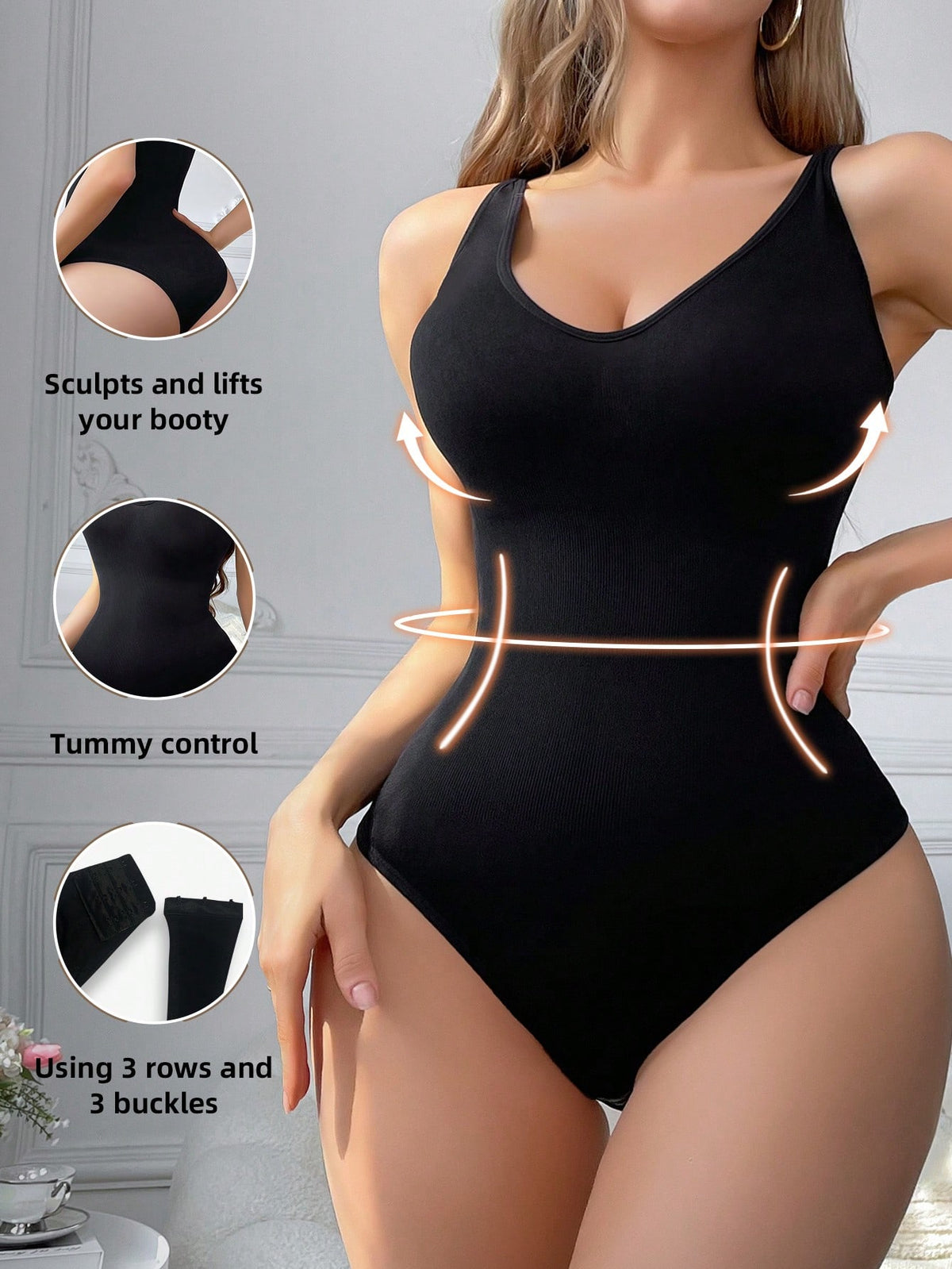 Women's Solid Color Casual Top-Style Bodysuit Shapewear