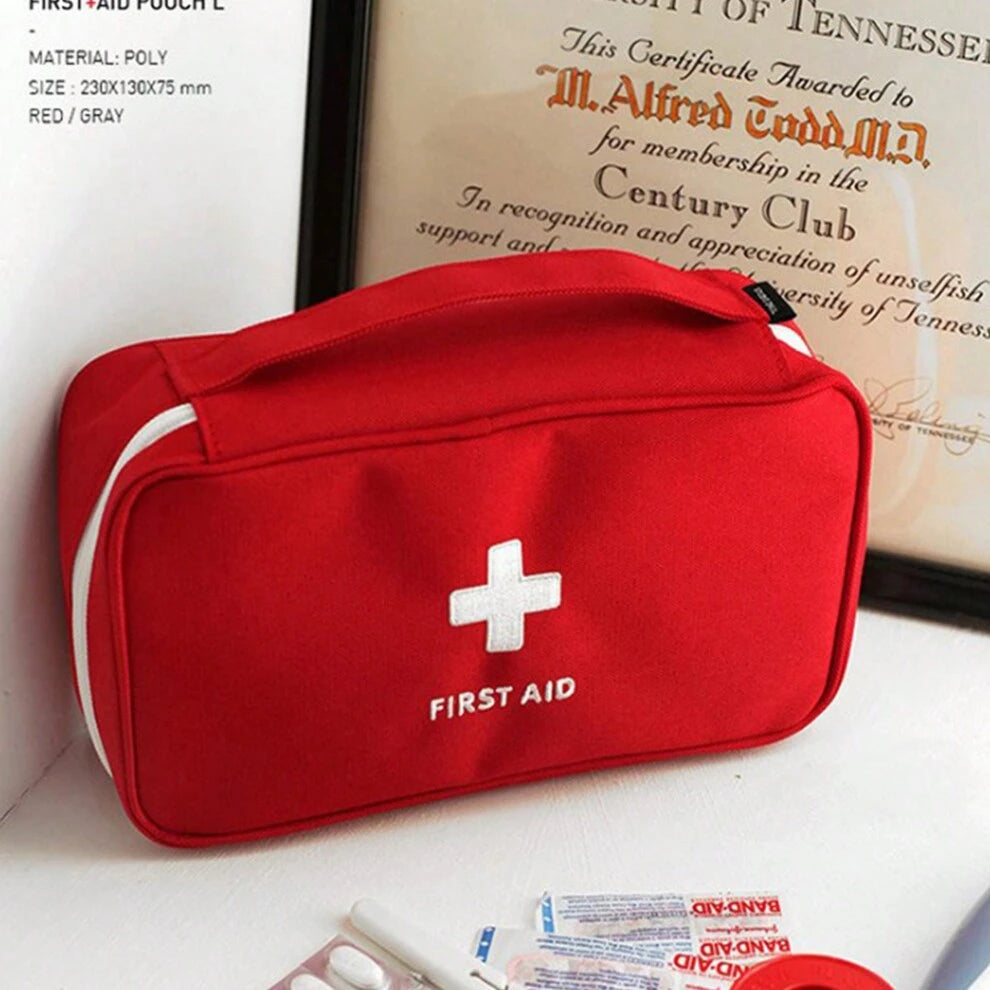 1pc Red Portable Travel First Aid Kit, Cross Stitched And Waterproof, For Medical Emergency Storage Travel Essentials Travel Organizer For Beach Summer Vacation Back To School