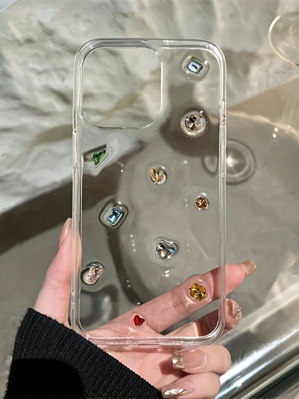 Luxury Color Diamand Gem Clear Phone Case Compatible With IPhone 15 14 13 12 Pro Max 11 Soft Back Cover Epoxy Shell Korea 3D Bowknot Cover