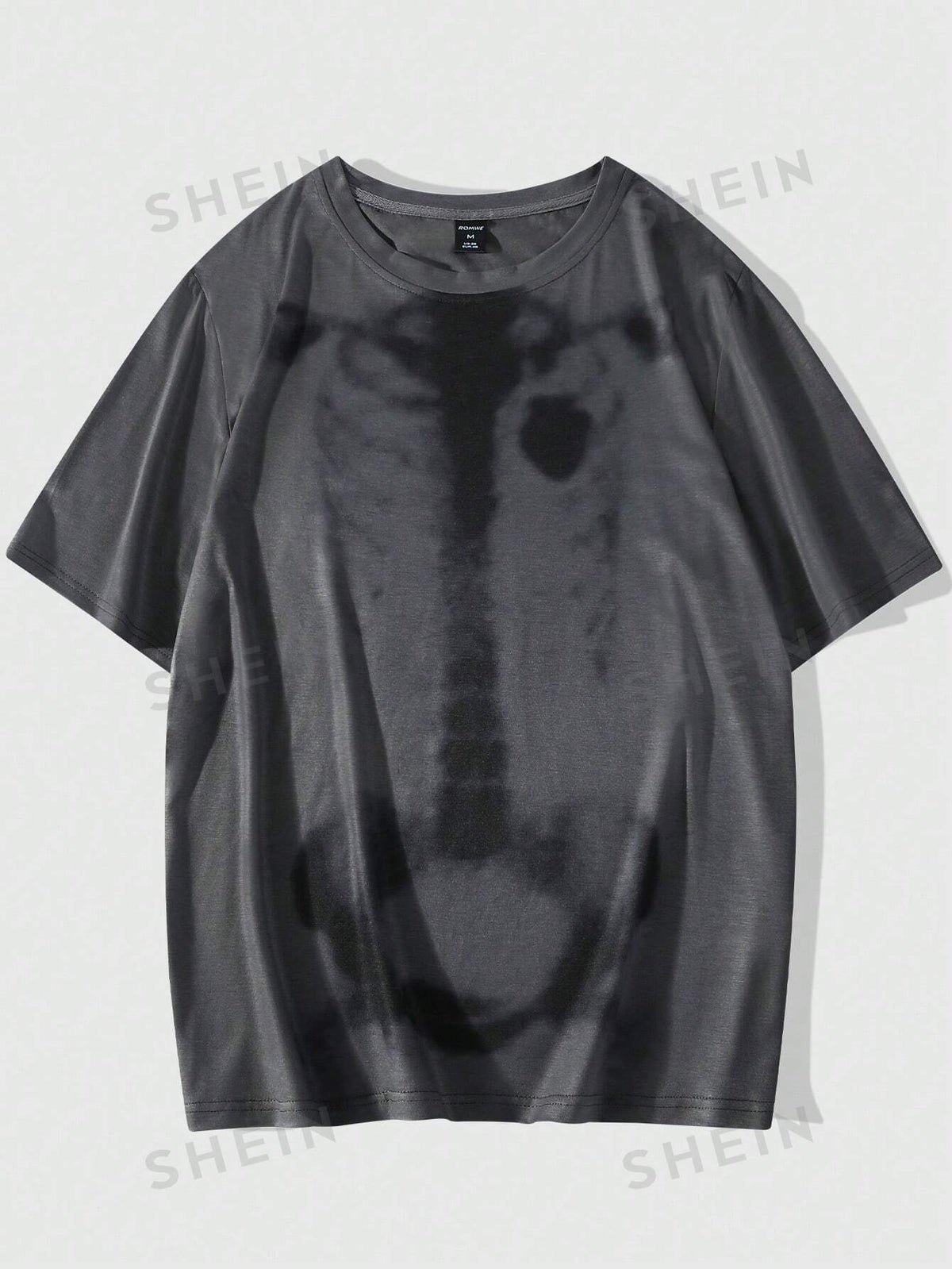 ROMWE Grunge Punk Men Skeleton Print Tee For Halloween, School