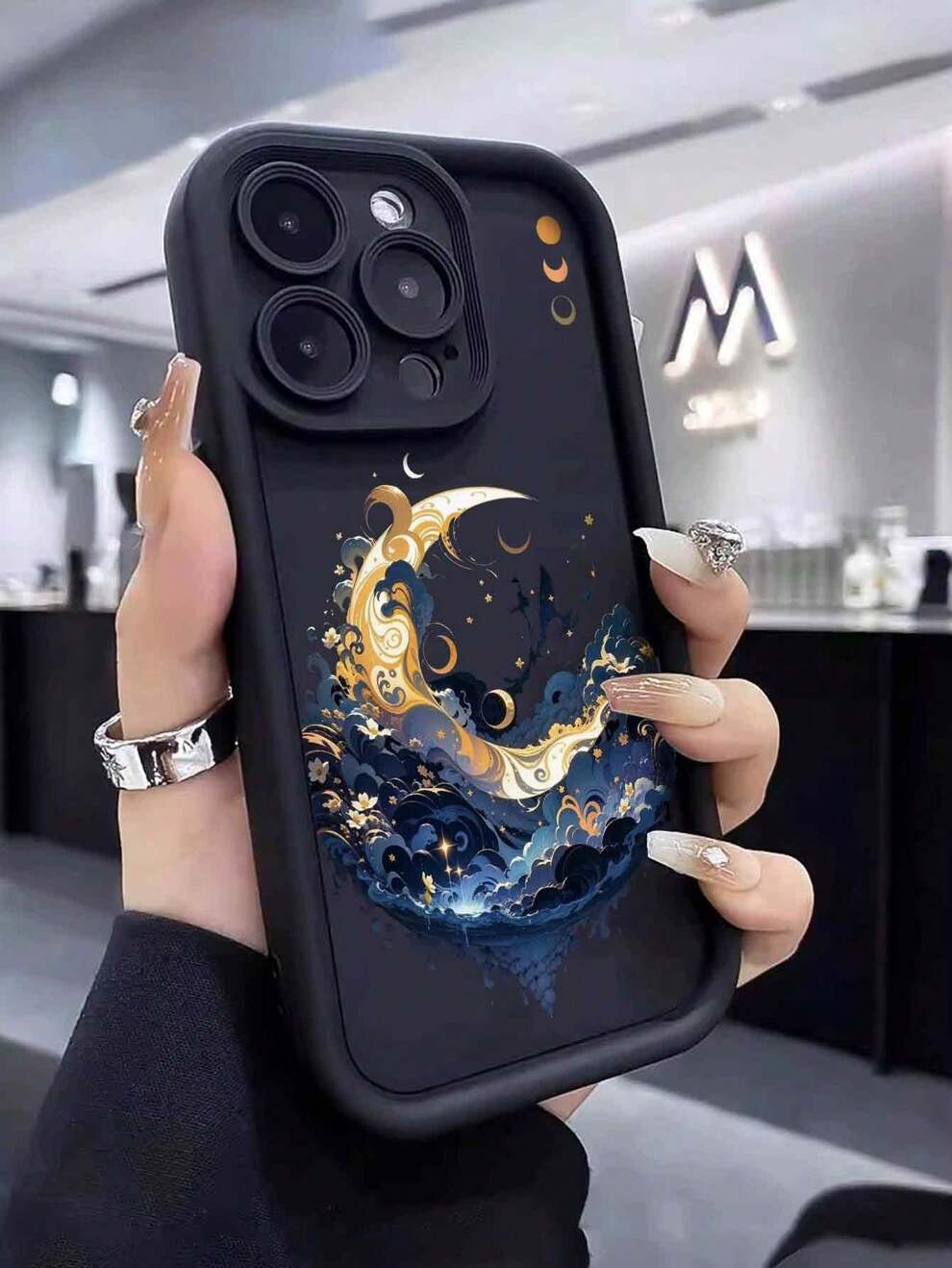 1pc Fashion Moon Print Shockproof Thickened Phone Case Compatible With Iphone 11 12 13 14, 11pro Max 12pro Max 13pro Max 14pro Max, Xr, 15, 15 Pro, 15pro Max, Samsung Series