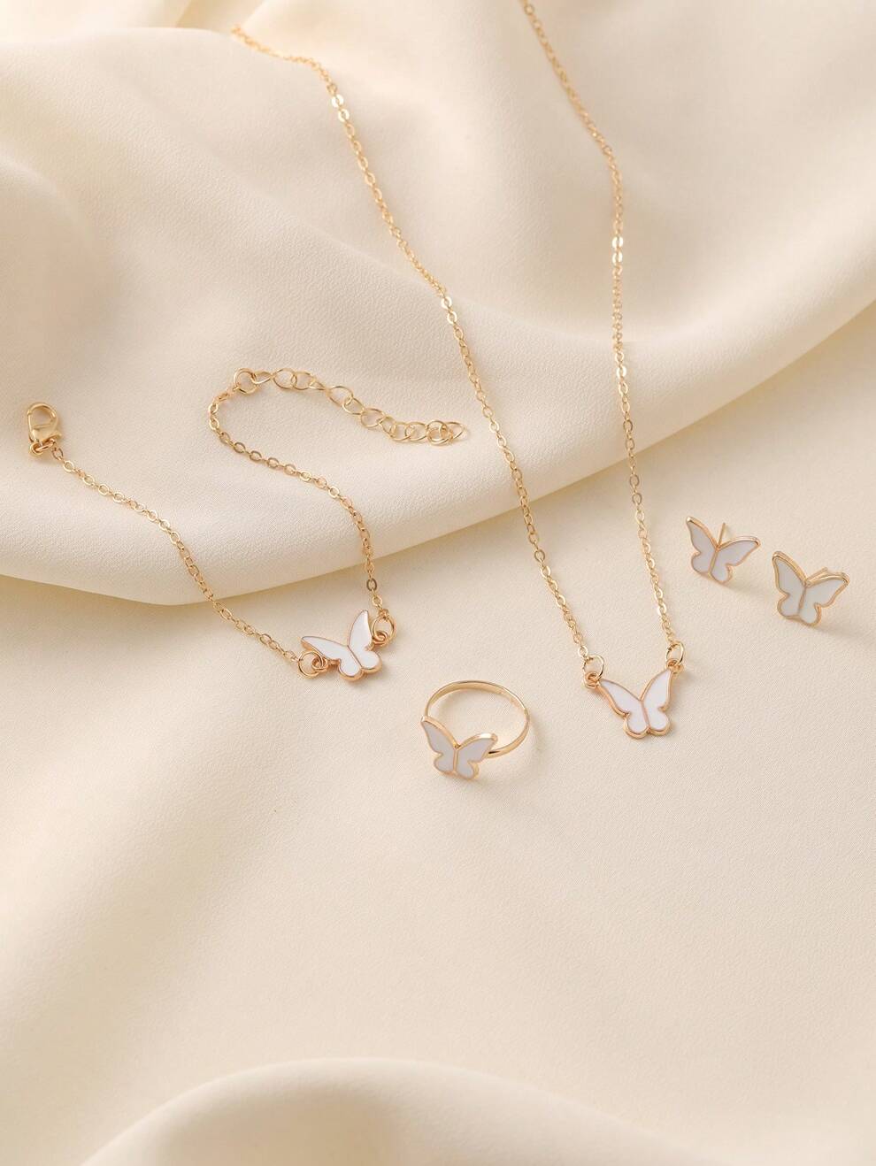 5pcs/Set Minimalist Butterfly Necklace, Earrings, Bracelet, And Ring