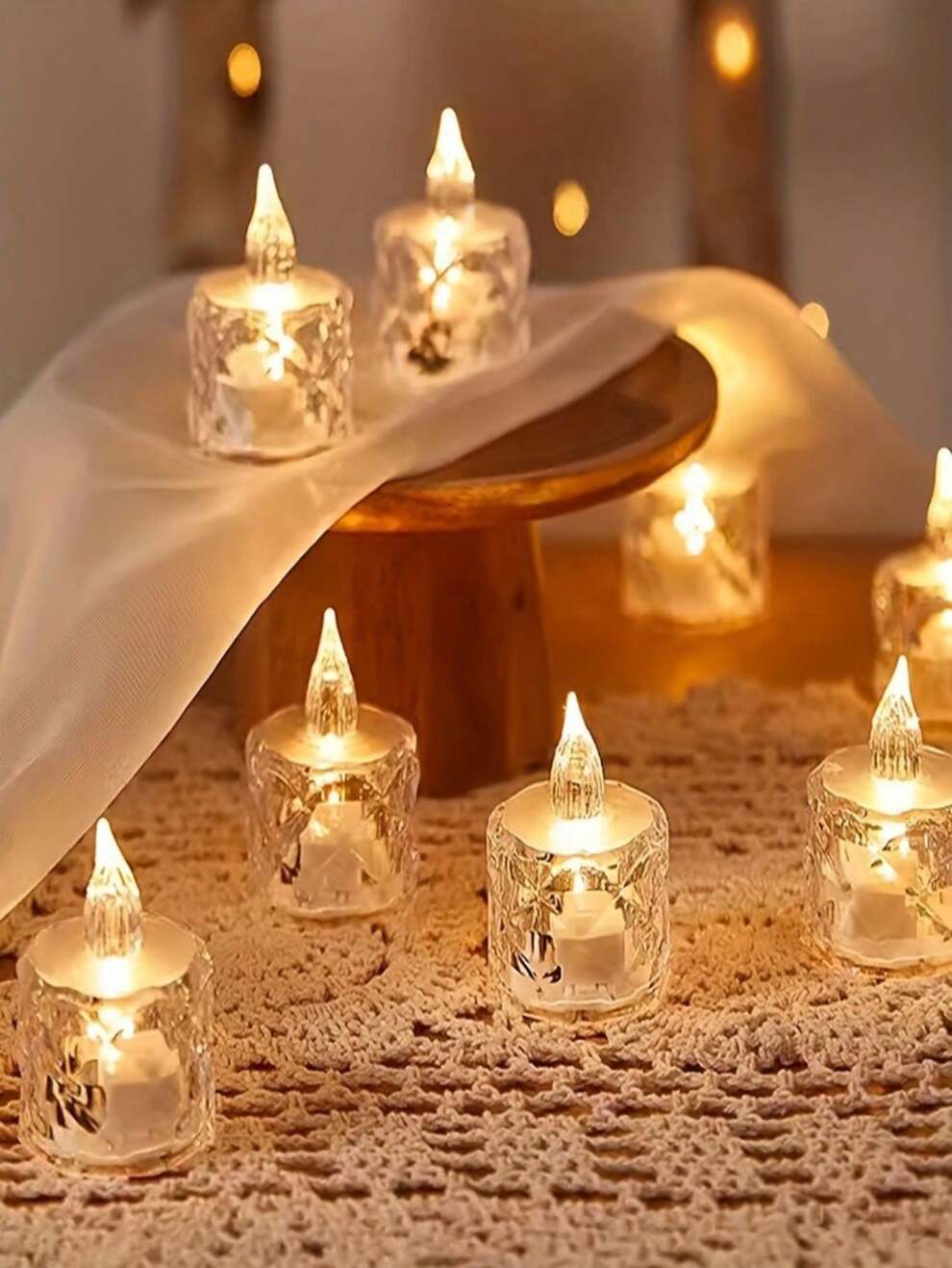 24pcs LED Electronic Candle Lights, With Battery, Mini Rose Pattern Refraction Halo Projection Tea Light, Battery Powered Led Flameless Candle Lamp, For Valentine Christmas Religion Wedding Party Home