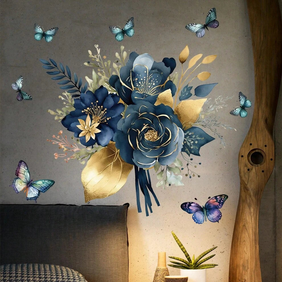 1pc Blue Mandala Flower Butterfly Surround Decorative Wall Sticker, Removable PVC Material Wall Sticker, Suitable For Kitchen Wall Sticker, 11.8inchX15.7inch