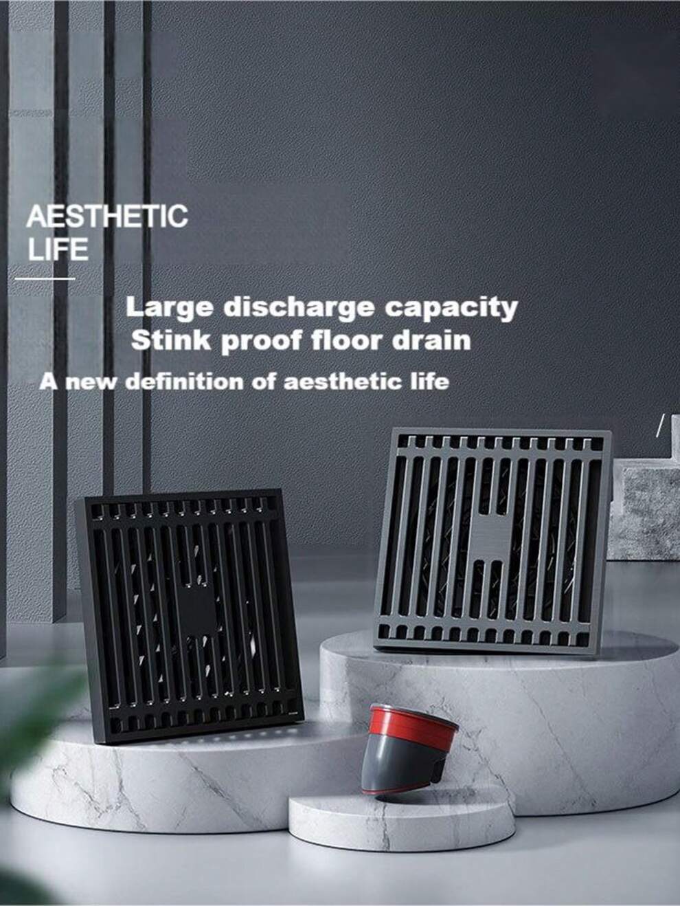 1pc Square Thickened Stainless Steel Anti-Odor Floor Drain With Large Displacement And Anti-Backflow Function, Gunmetal