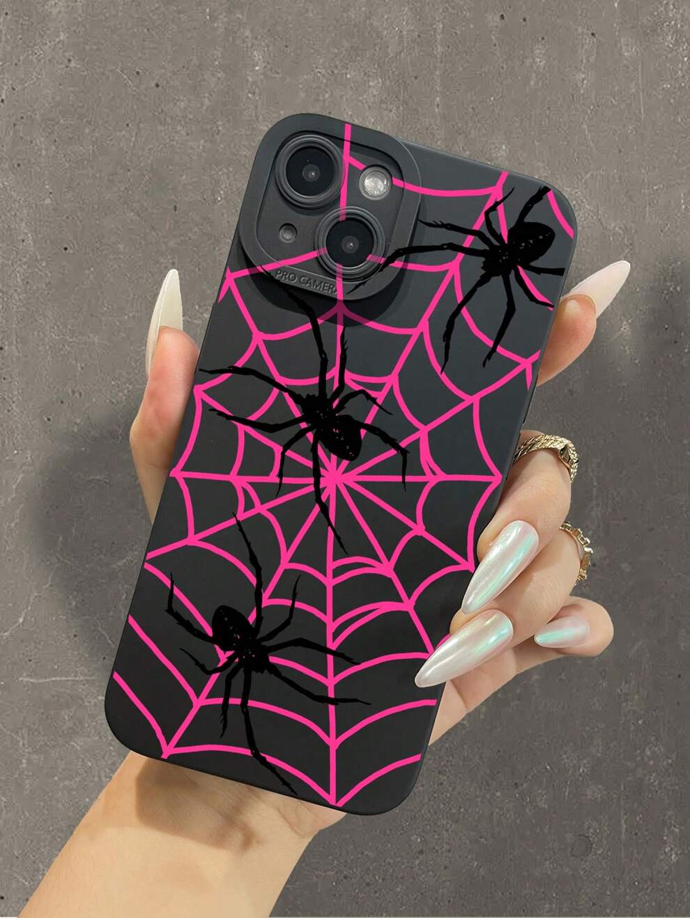 Black & Pink Spider Web Print Liquid Silicone Mobile Phone Case Full-Body Protection Shockproof Anti-Fall TPU Soft Rubber Case For IPhone11/12/13/14/15/15pro/15 Plus/15 Promax/7plus/8plus/X/Xs Max/Xr/