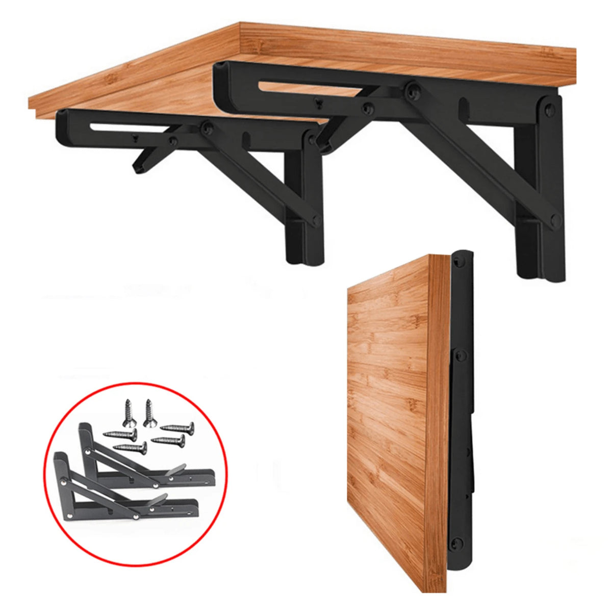 2pcs Heavy Duty Folding Shelf: 90° Decorative Table With Adjustable Angle & Metal Wall Storage Bracket