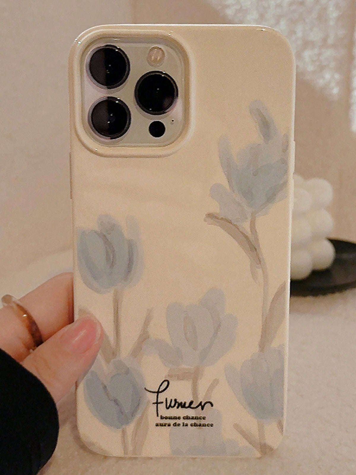 GUCADI Soft Shell With White Tender Artistic Flowers, Blue Tulips, And Pink Blossom Patterns Compatible With Apple Phone Case