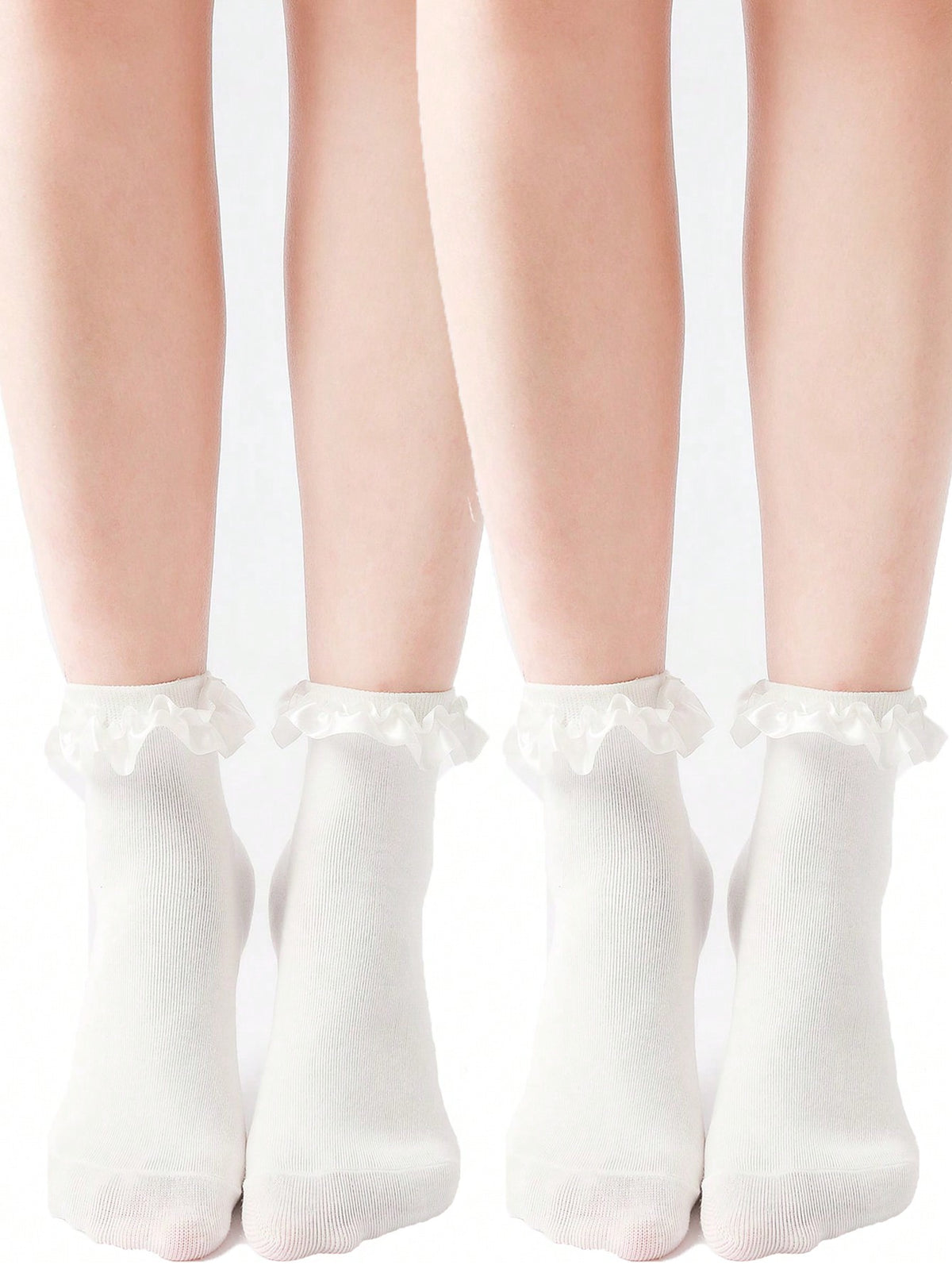 2pairs White Ruffle Hem Socks, Cute And Stylish, Suitable For Spring And Autumn