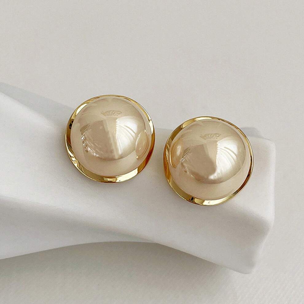 1pair Fashionable Simple Classic Elegant Faux Pearl Stud Earrings With Irregular Arc Design. Ideal For Wedding, Gift, Travel, Party And Daily Wear.