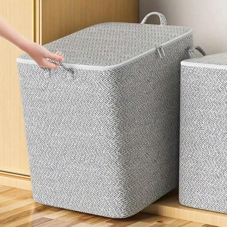 1pc Large Capacity Thickened Household Storage Basket With Lid For Clothes, Quilts, Moving, Living Room, Bedroom