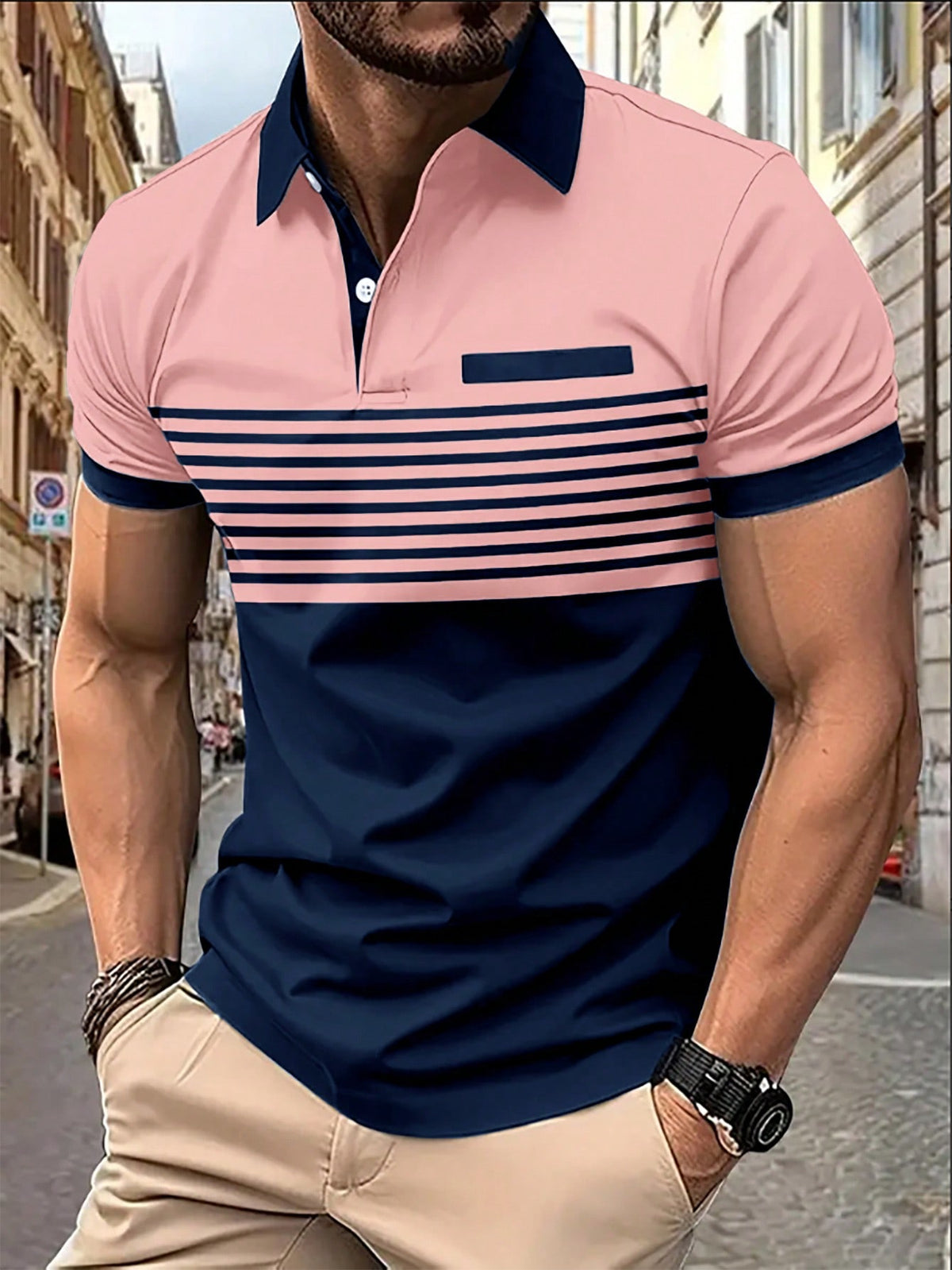 Manfinity Homme Men's Striped Short Sleeve Polo Shirt