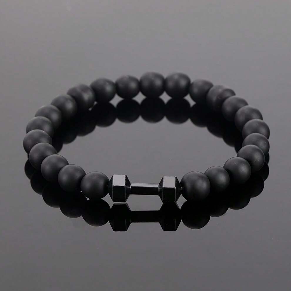 1pc Fashionable Men's Alloy Dumbbell Bracelet, With Frosted Beads, Casual Gift For Boyfriend And Father, Festival