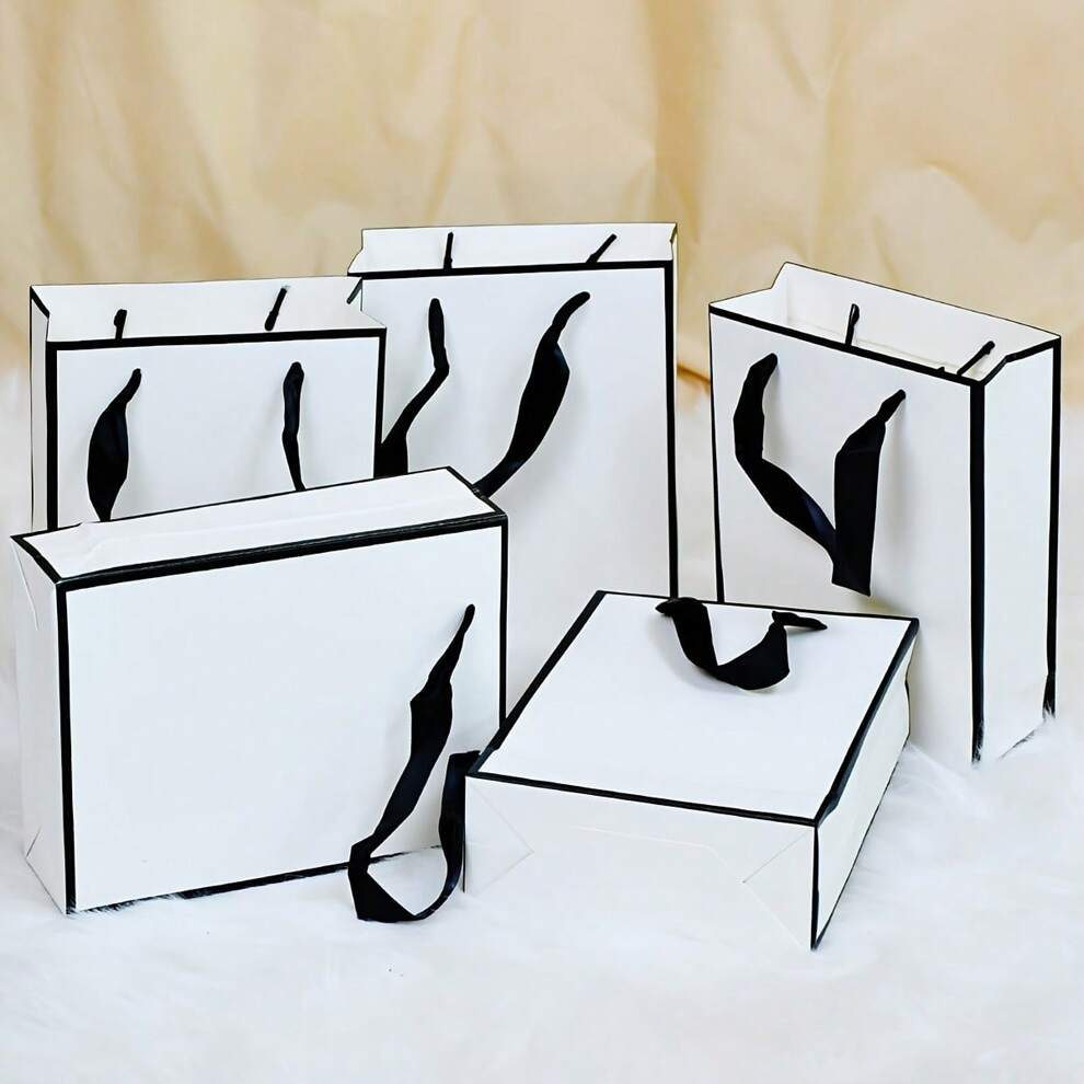 5pcs, White Gift Bag Simple Shopping Bag Packaging Bag, Small Business Supplies, Shopping Bag, Party Bag, Wedding Birthday Party Gift Bag, Craft Tote Bag, Party Favors, Birthday Decor, Party Gift Deco