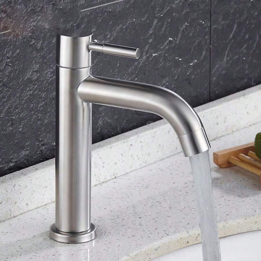 1pc 304 Stainless Steel Basin Faucet, Bathroom Cold/Hot Water Mixer Tap With Brushed Surface, Excluding Hose And Other Accessories