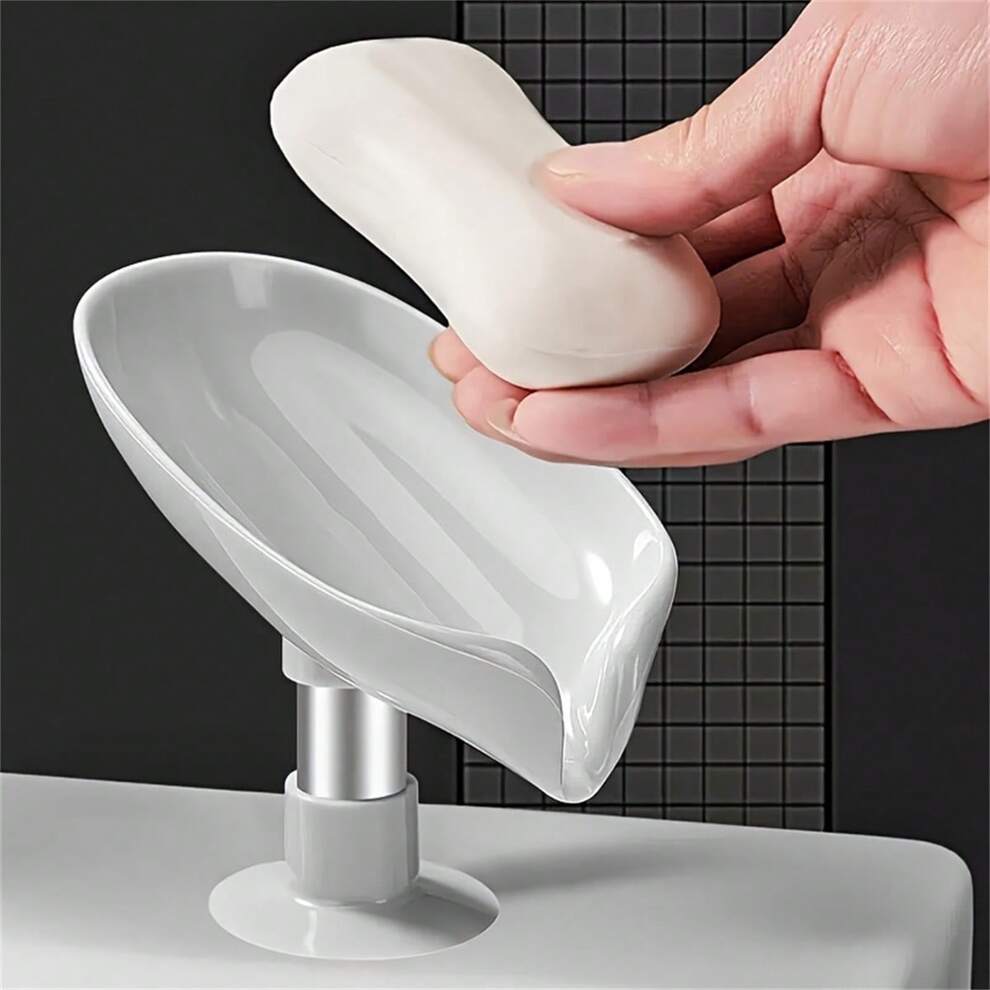 1pc Leaf-Shaped Soap Holder With Suction Cup, Self Draining Soap Dish Rack, Suitable For Shower, Bathroom, Kitchen Sink