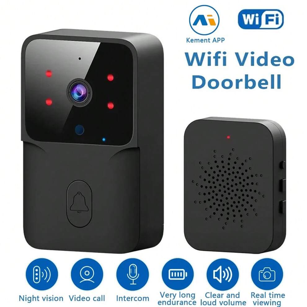 Black WiFi Wireless Doorbell Outdoor High-Definition Camera Anti-Theft Doorbell Infrared Night Vision Visual Intercom Real-Time Voice Intercom Home Monitoring Doorbell APP Remote Conversation Easy To