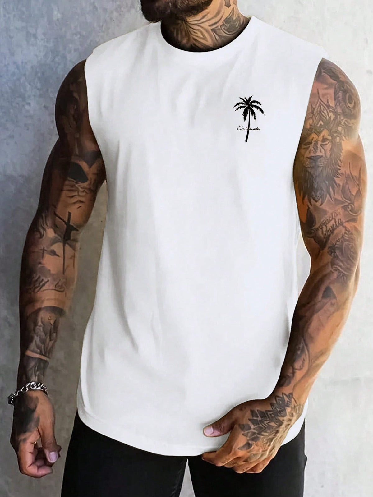 Men's Palm Tree Printed Round Neck Tank Top