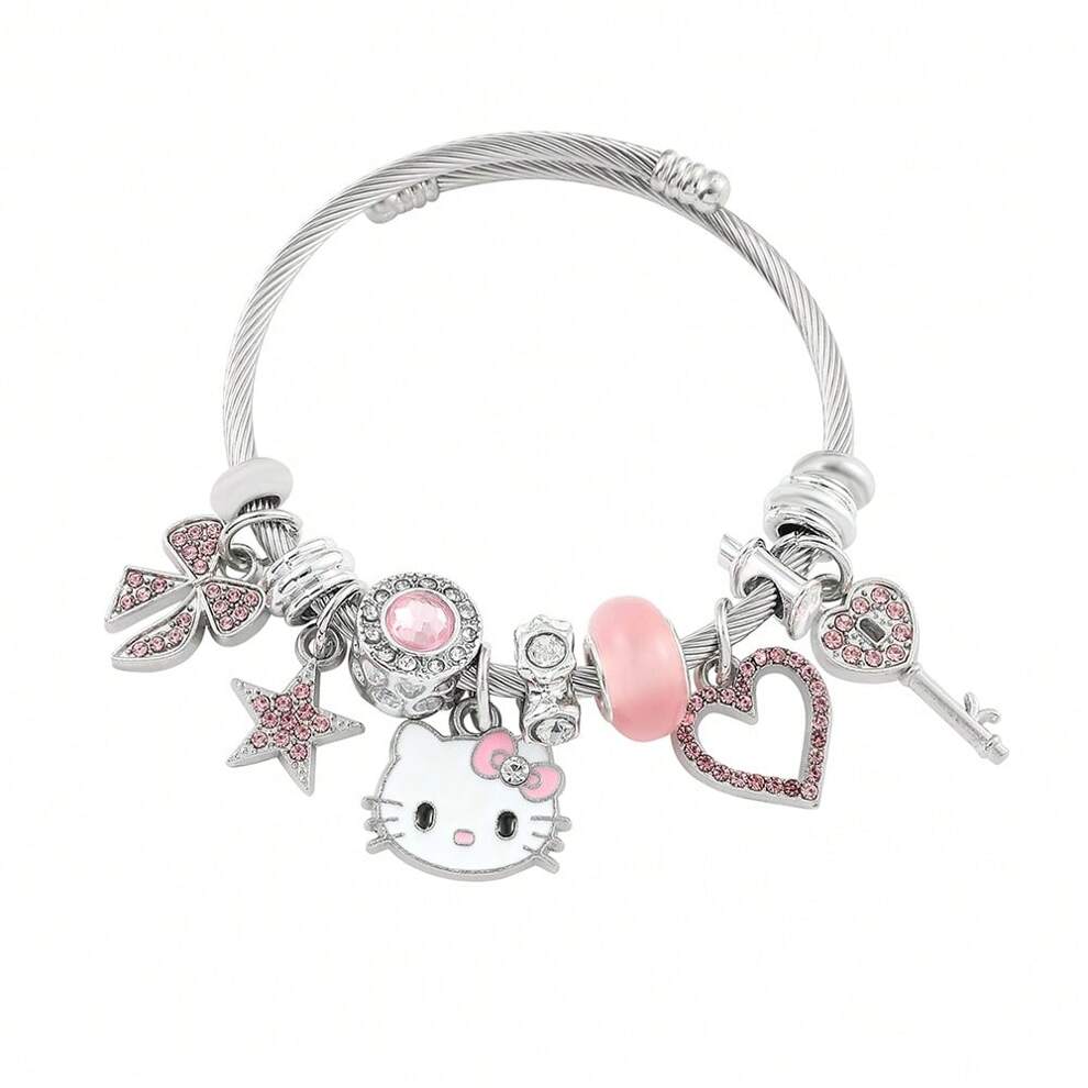 Hello Kitty Bracelet Crystal Beads Kawaii Small Fresh Fashion Bangle Trendy Girl Y2K Jewelry DIY Hand Accessories Gifts