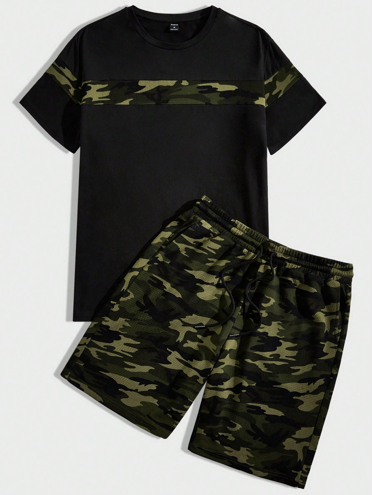 Manfinity Homme Men's Camouflage Print Knit Short Sleeve T-Shirt And Shorts Set