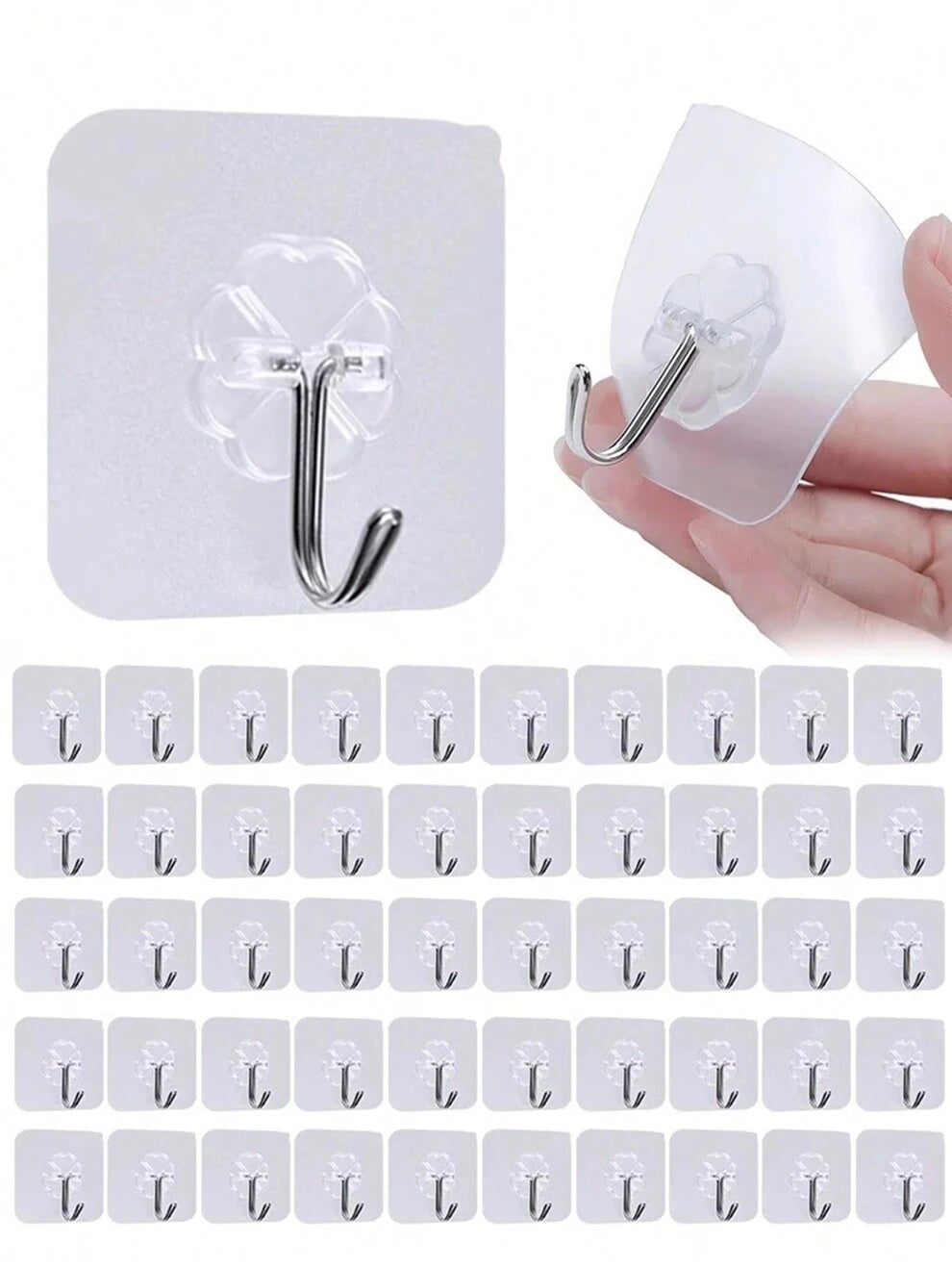 Translucent Strong Adhesive Hook, No Drilling Needed For Clothes, Utensils, Kitchen And Bathroom, 5-10-20-30-50pcs Pack