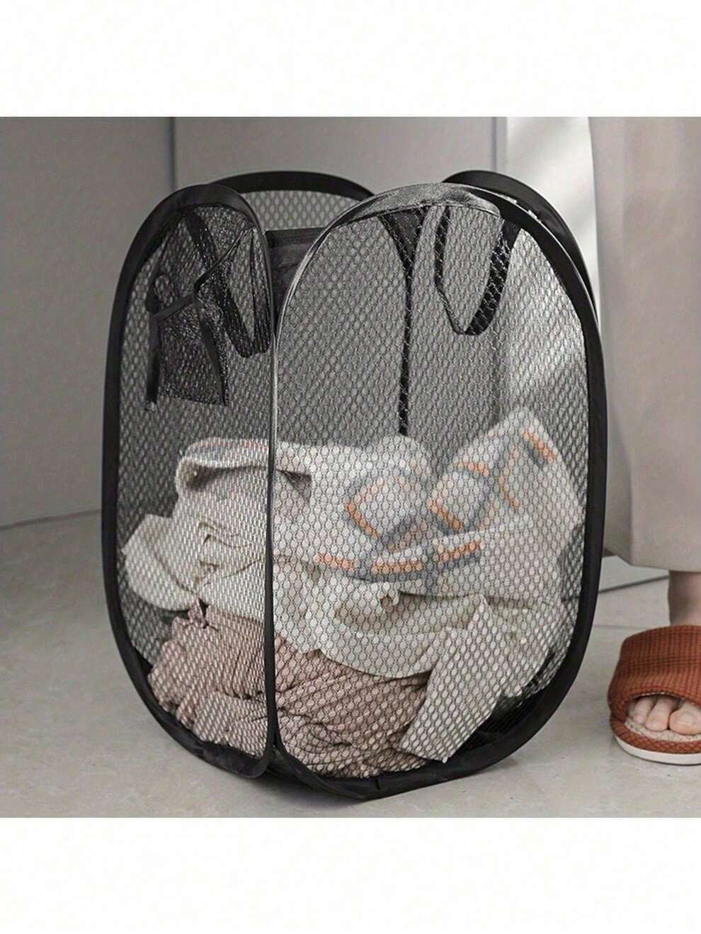 1pc Large Capacity Pop-Up Laundry Hamper With Handles – Foldable Mesh Laundry Basket For Dirty Clothes Storage