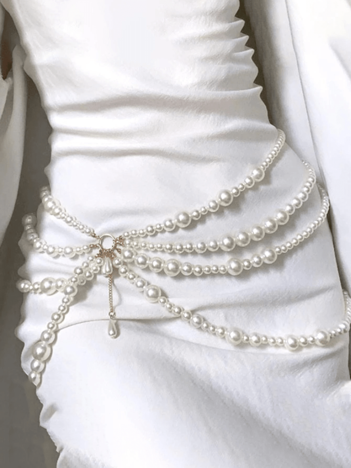 1pc Women's Elegant Vintage Faux Pearl Beaded Waist Chain, Bridal Dance Party Evening Dress Belt