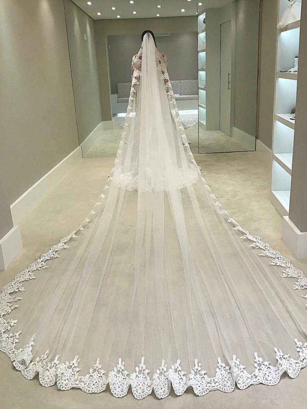 3 Meters Long Full Edge Lace Wedding Veil One Layer Tulle Bridal Veil With Comb Wedding Accessories Veu Velo Noiva