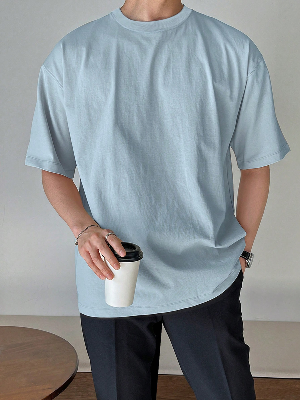 DAZY Men's Summer Solid Color Round Neck Short Sleeve T-Shirt